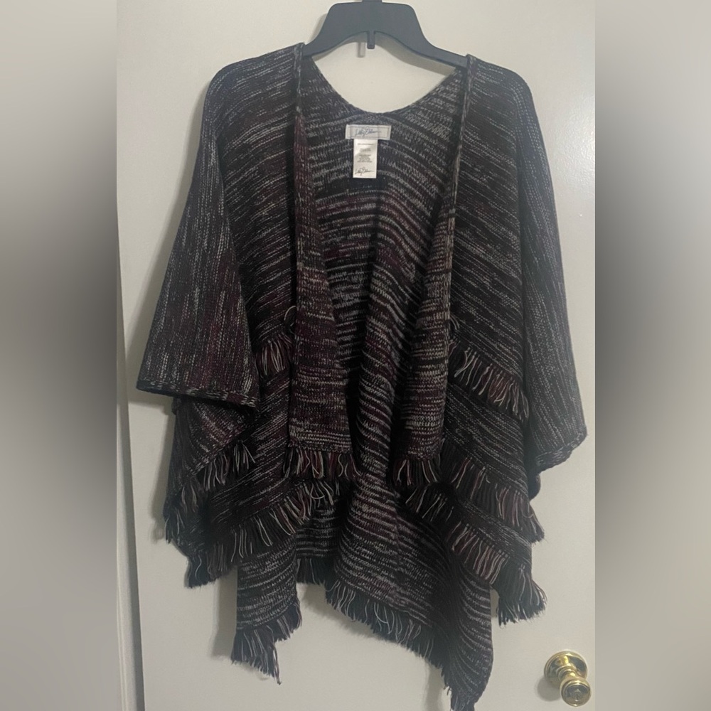 Libby Edelman Black and Gray Knit Poncho